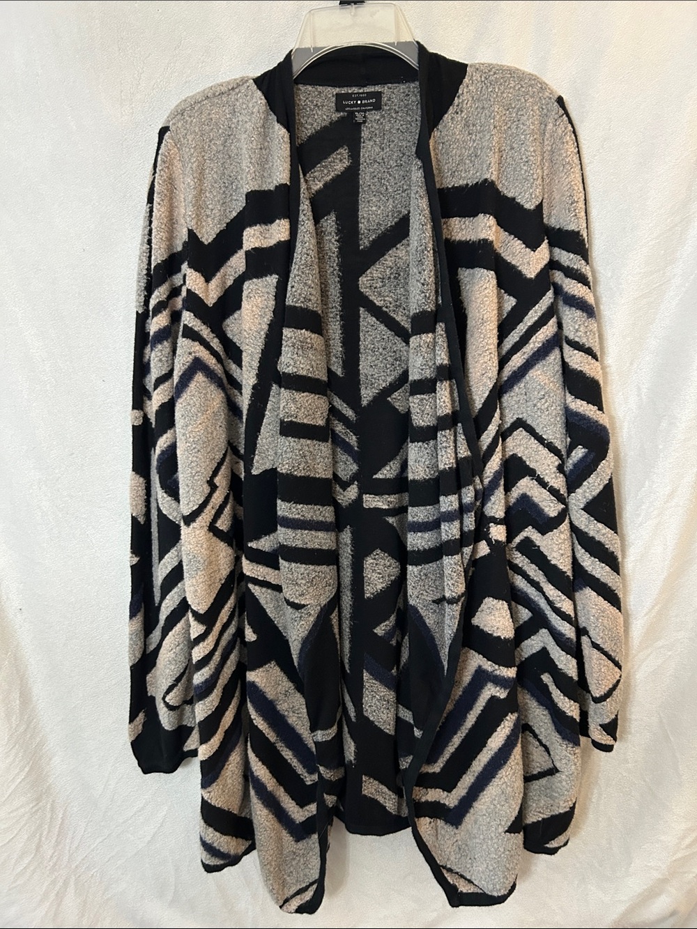 Lucky Brand Black & Cream Geometric Open Cardigan